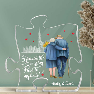The Missing Piece To My Heart Old Couple Personalized Puzzle Acrylic Plaque