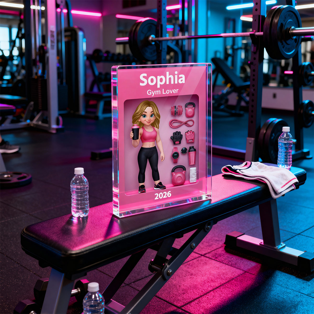 Gym Lover Stronger Everyday 3D Action Figure - Personalized Acrylic Block Plaque - Gift for Gym Lover