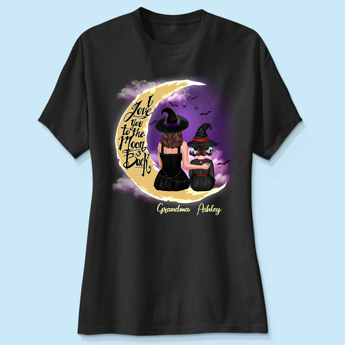 Halloween Mom Grandma Kids On Moon Back View Personalized Shirt