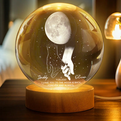 Lost Loved One Holding Hands Moon Phase Galaxy Art - Personalized Crystal Ball Night Light - Memorial Sympathy Gift