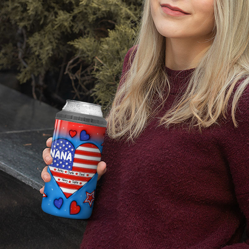 Grandma Mom Dad Grandpa Nation Flag 3D Inflated Effect Printed Personalized 4 In 1 Can Cooler