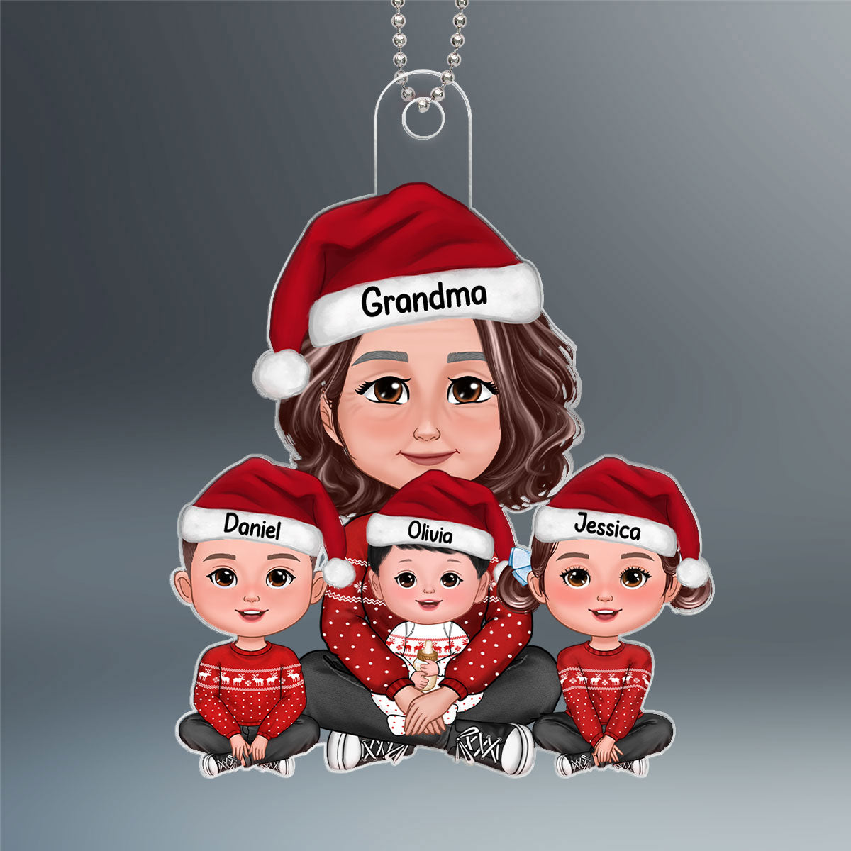 Grandma & Grandkids Sitting Crossed Legs Gift For Grandson Granddaughter Personalized Acrylic Ornament