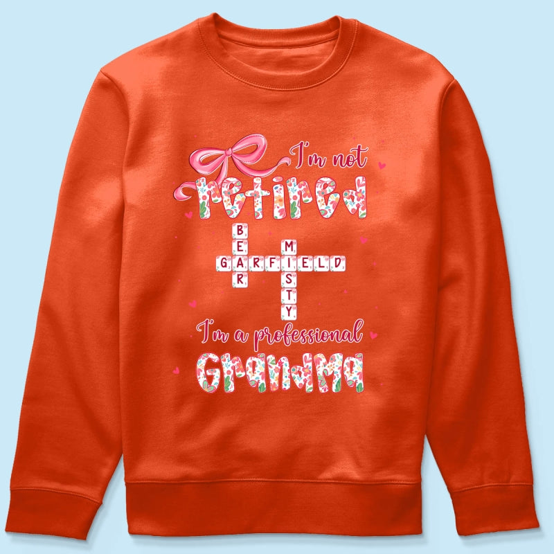 Coquette Not Retired Professional Grandma Crossword Art - Personalized Shirt - Gift For Grandma, Funny Shirt For Grandma