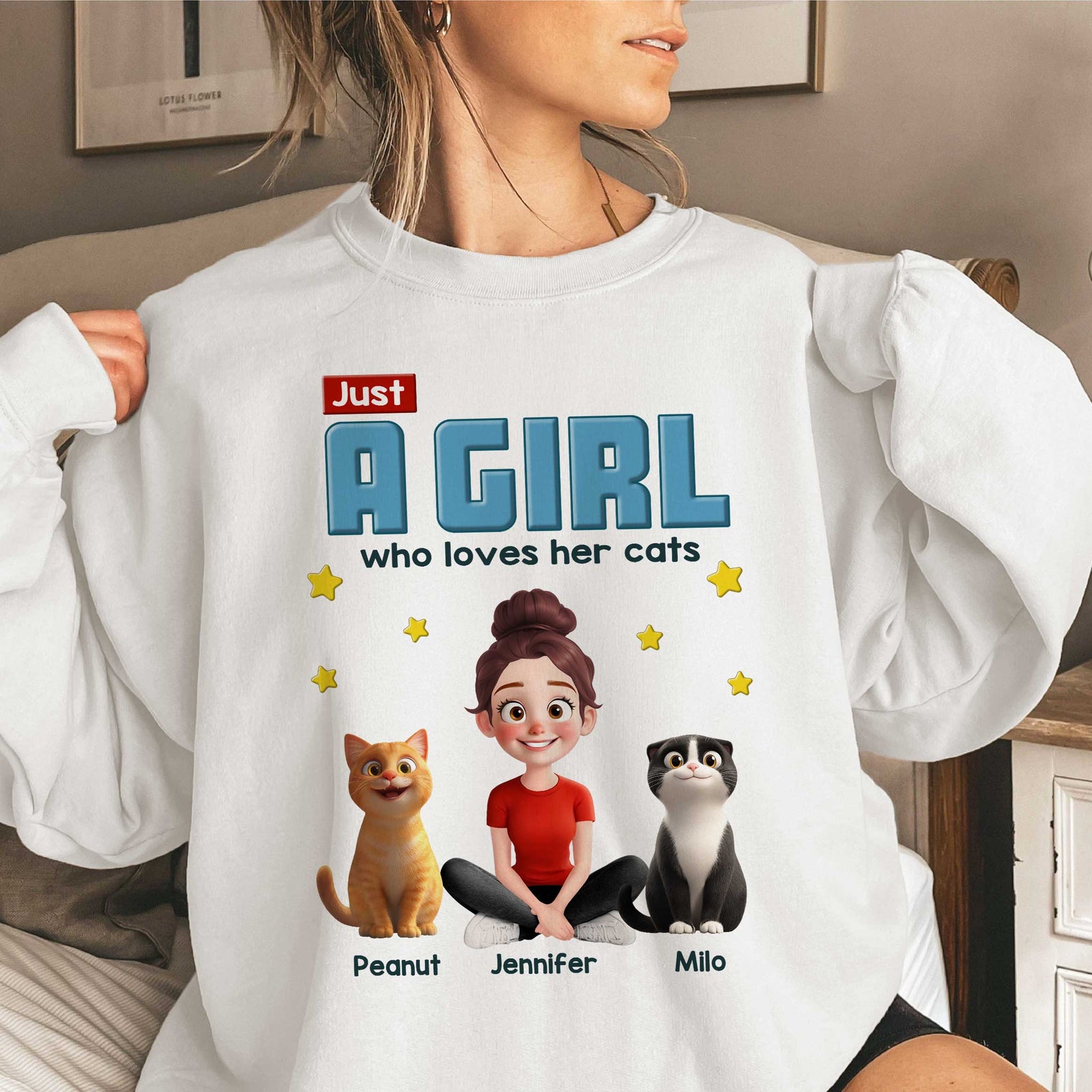 Just A Girl Who Loves Her Cat Cartoon Funny Cats Personalized Shirt