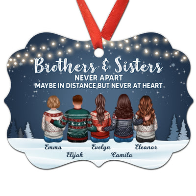Brother Sisters Never Apart Family Sibling Personalized Christmas Ornament