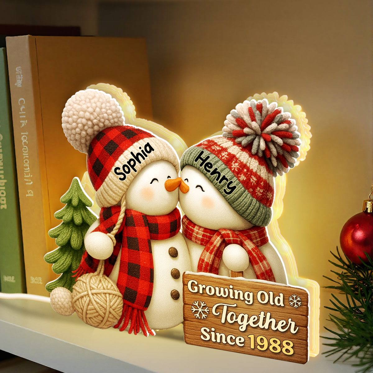 3D Effect Snowman Couple Growing Old Together - Personalized Light Box - Heartwarming Christmas Gift for him, Gift for her