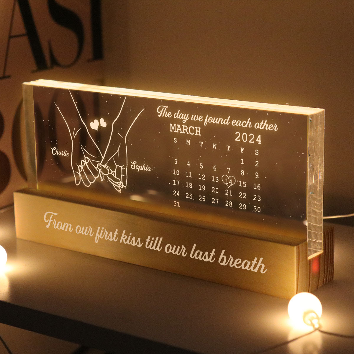 The Day It All Began Couple Anniversary Calendar Keepsake Hand In Hand Personalized Acrylic Block LED Night Light