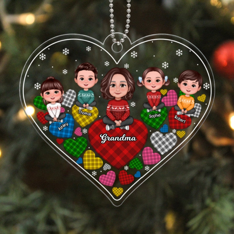 Hearts In Hearts Christmas Grandma Grandkids Personalized Acrylic Ornament