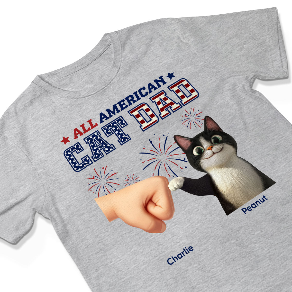 All American Cat Dad Cat Mom Cartoon Cat Punch Hand Personalized Shirt, 4th of July Independence Day Celebration