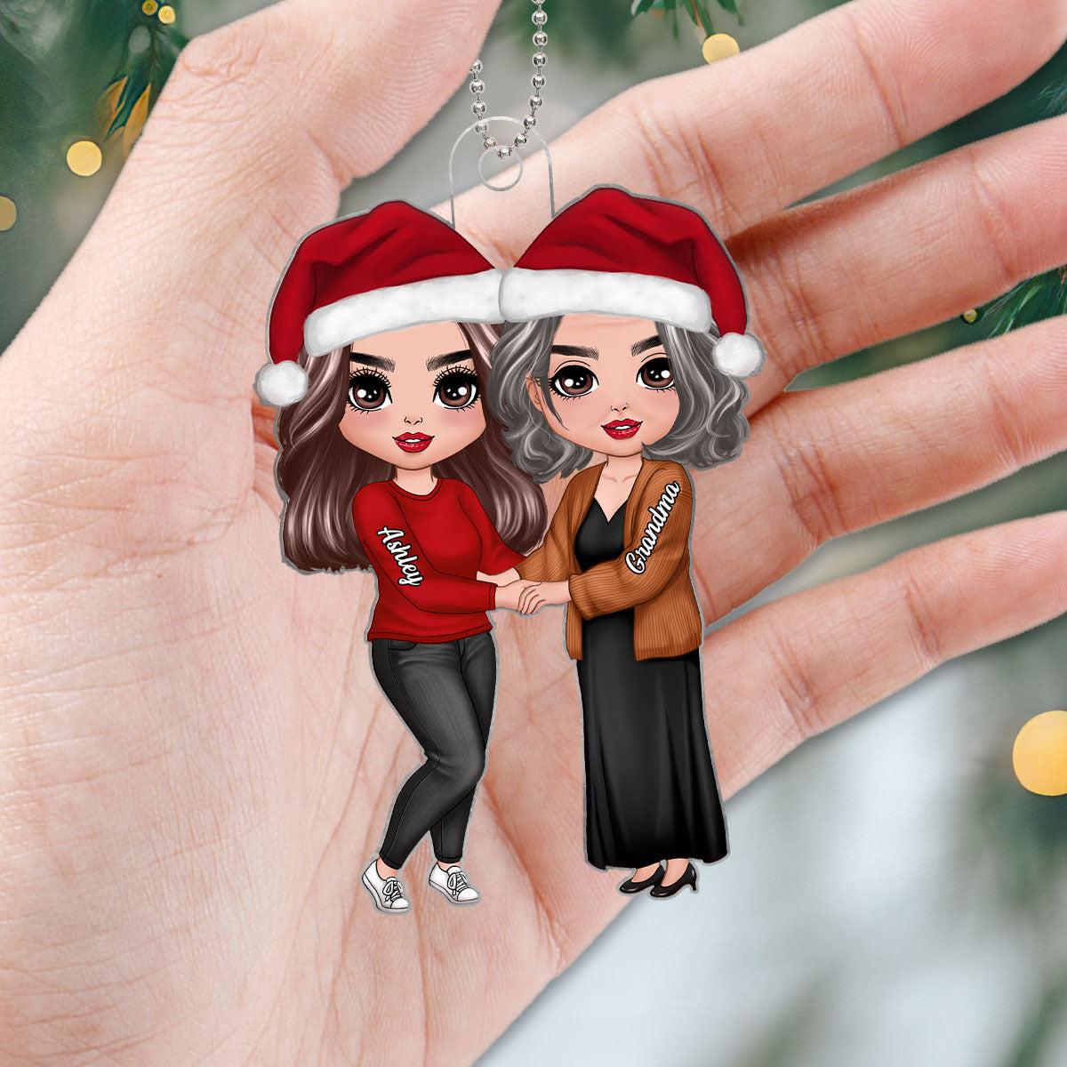 Grandma Adult Granddaughter Holding Hand Personalized Acrylic Ornament