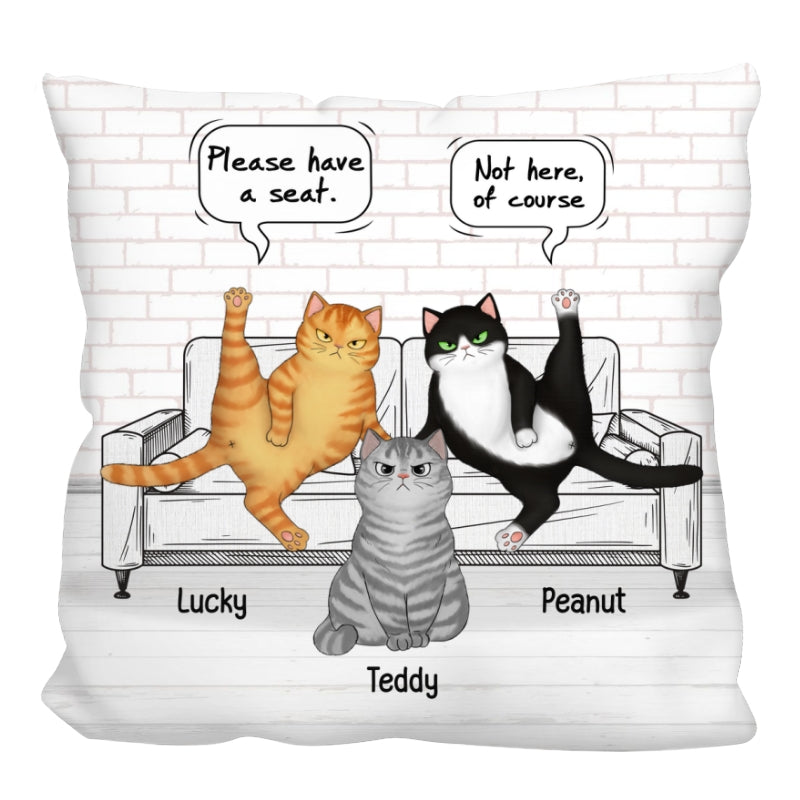 Funny Cats Please Have A Seat Personalized Pillow