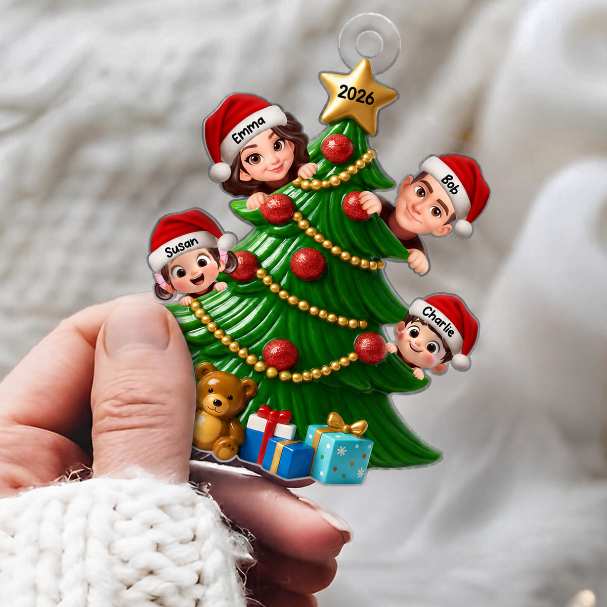 Family Peeking on Christmas Tree Personalized Acrylic Ornament, 2026 Thoughtful Christmas Gift for Family, Husband, Wife