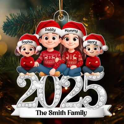 3D Shining Effect 2025 Family Sitting - Personalized Acrylic Ornament - Christmas Gift for Family