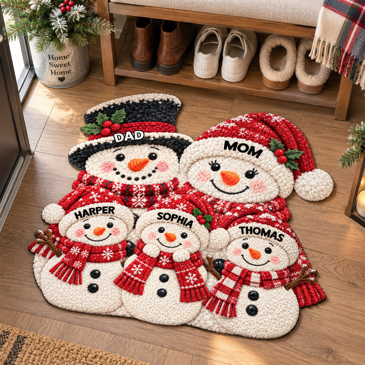 Christmas Cute Snowman 2D Flat Printed - Personalized Doormat - Christmas Decor For Family, Grandparents