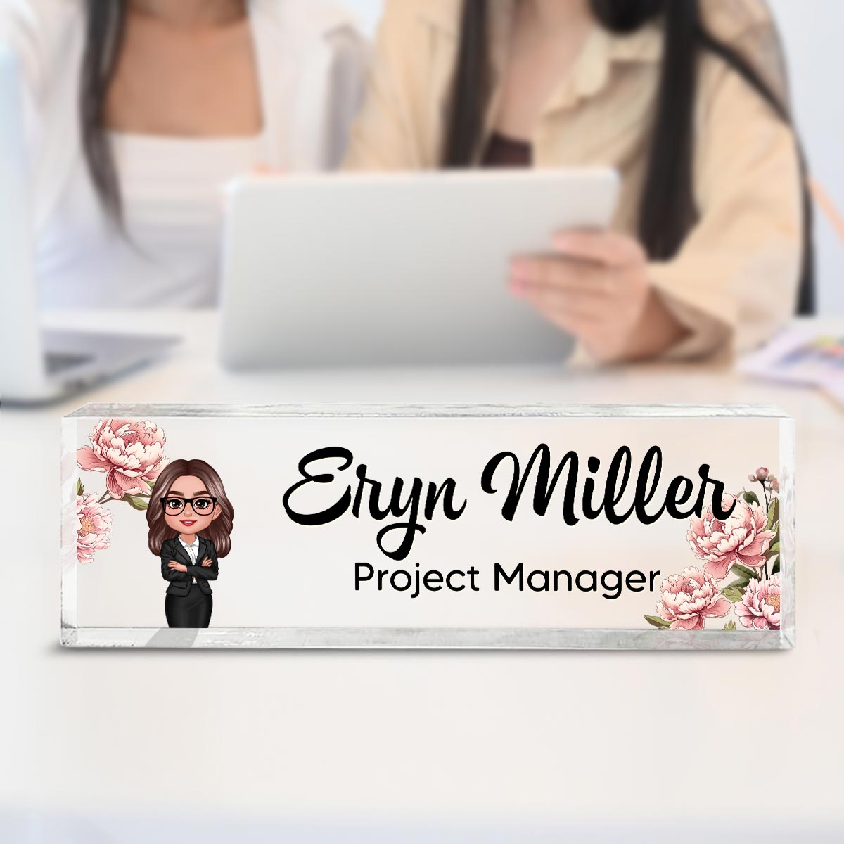 Birth Month Flower Office Personalized Acrylic Desk Name Plate, Office Desk Decor, Gift For Colleagues, Coworkers, Boss