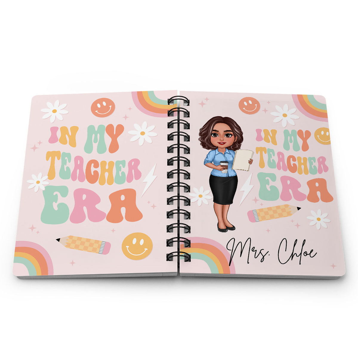 In My Teacher Era Teacher Name Personalized Spiral Notebook Journal, Back To School Stationery