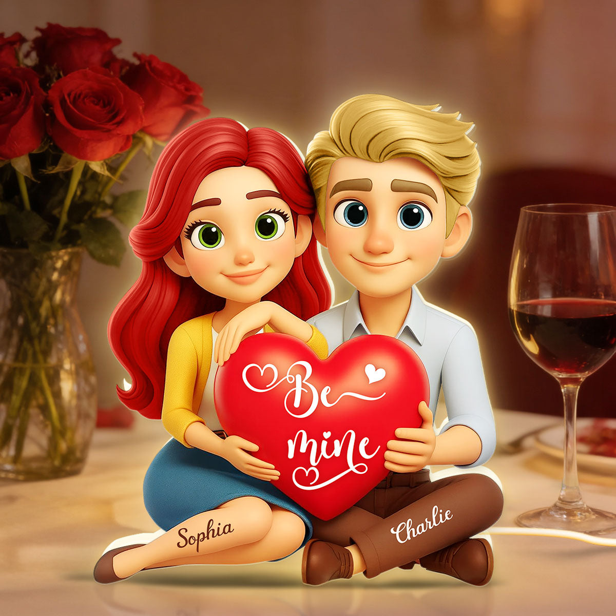 Eternal Love Cartoon Couple Sitting - Personalized Light Box - Sentimental Gift for him, for her