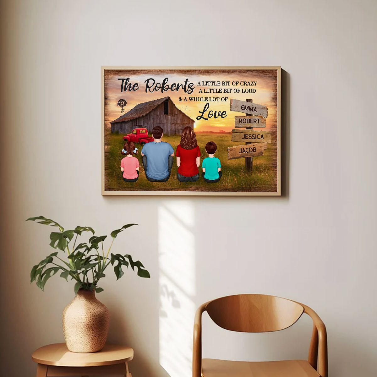Family Wood Sign Sunset Farmhouse Personalized Poster, Father's Day gift for Dad, Husband, Grandpa