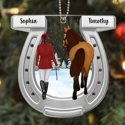 Girl And Horse Back View Horseshoe Personalized Acrylic Ornament