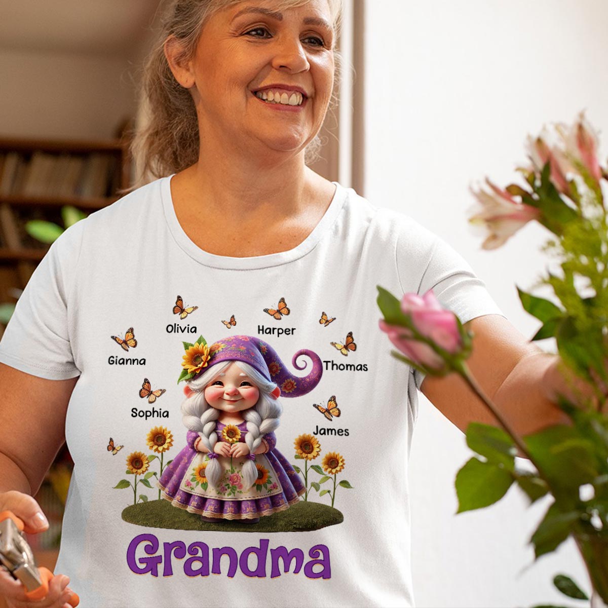 Sunflower Gnome Grandma Personalized Shirt, Gift For Grandma