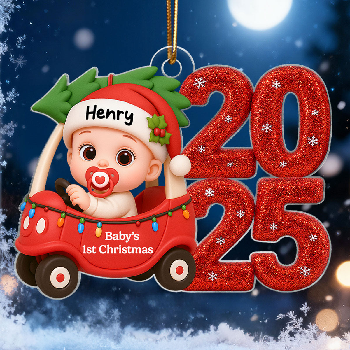 Baby Driving Car First Christmas - Personalized Acrylic Ornament - Christmas Gift For New Born, Baby
