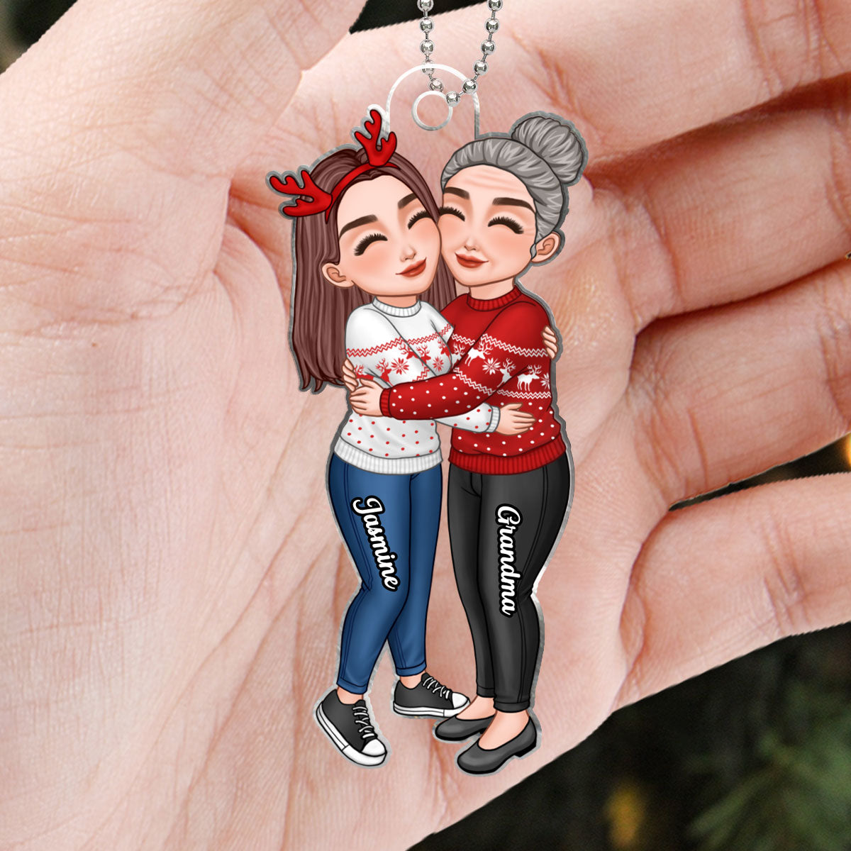 Grandma & Grandkid Hugging Christmas Gift For Granddaughter Grandson - Personalized Acrylic Ornament - Gift For Granddaughter, Grandson