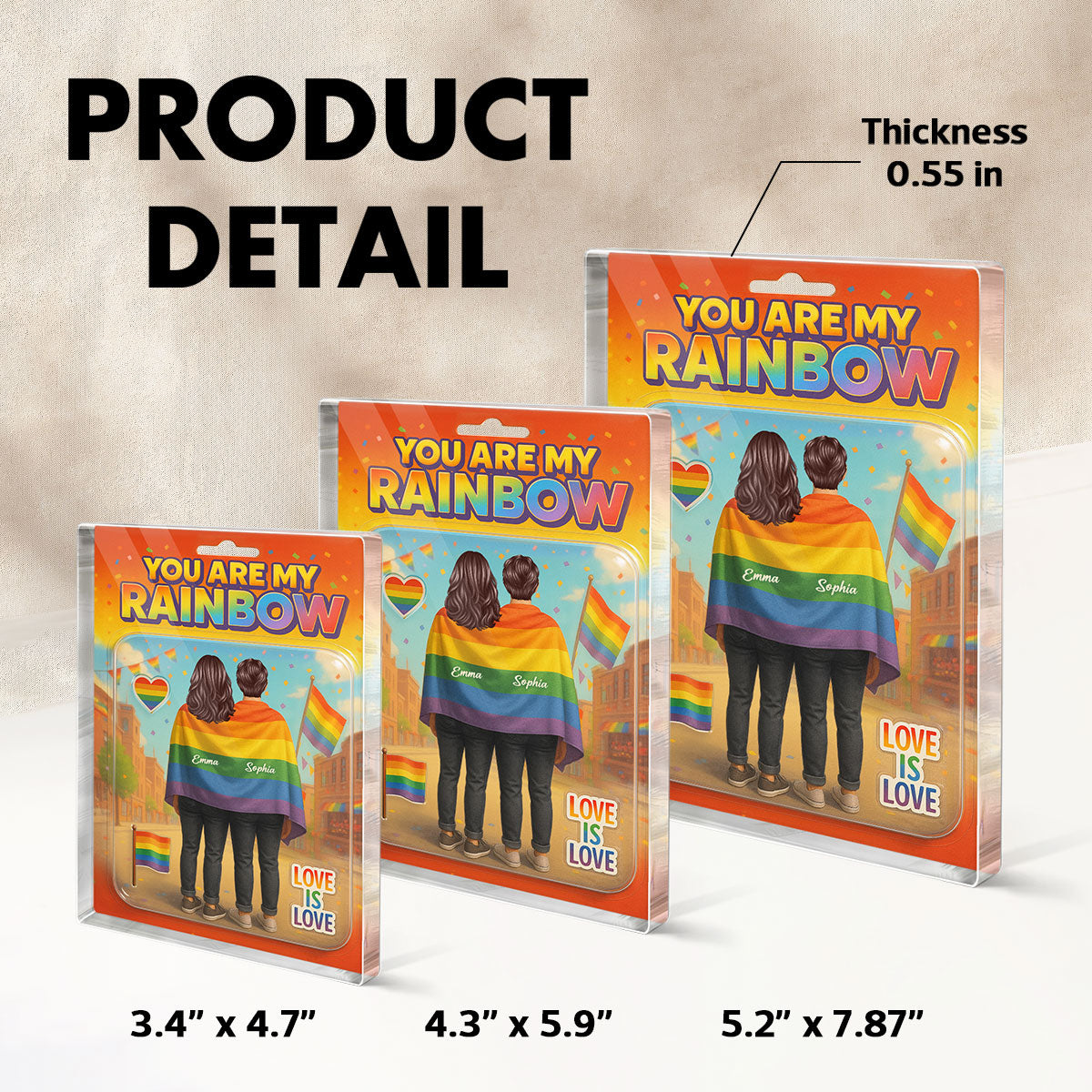 Pride Month LGBT Couple Custom Figure Personalized Rectangle Acrylic Block Plaque, Gift For Couple