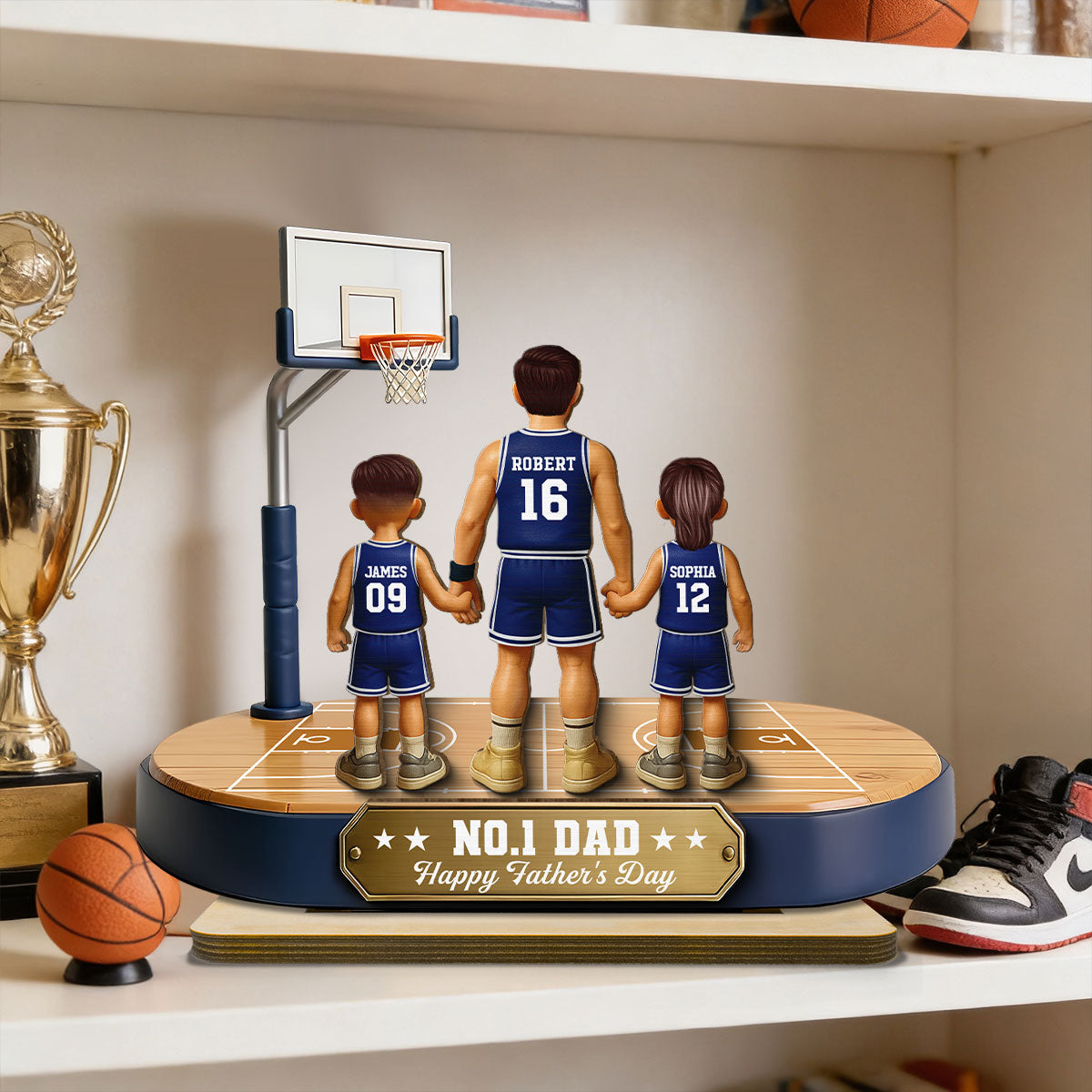 Daddy's Basketball Dream Team - Personalized 2-Layered Wooden Plaque - Father's Day Gift For Basketball Dad