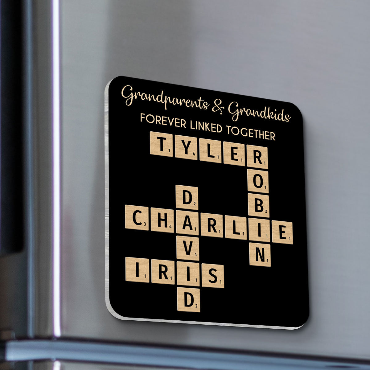 Grandparents & Grandkids Forever Linked Together Crossword Puzzle Personalized Acrylic Fridge Magnet, Gift For Large Family, Parent, Grandparents, Siblings, Brothers, Sisters