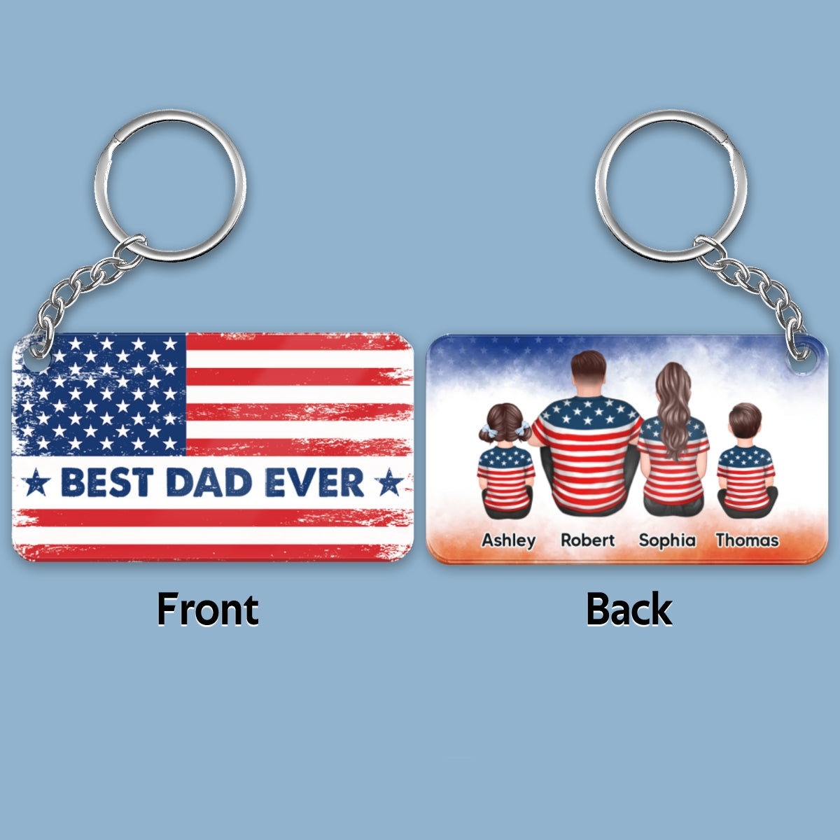 Best Dad Ever Nation Flag Back View Man & Kids Personalized Acrylic Keychain