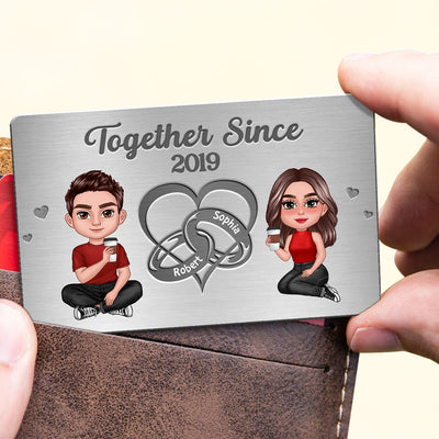 Doll Couple Heart Rings Gift For Him Personalized Metal Wallet Card
