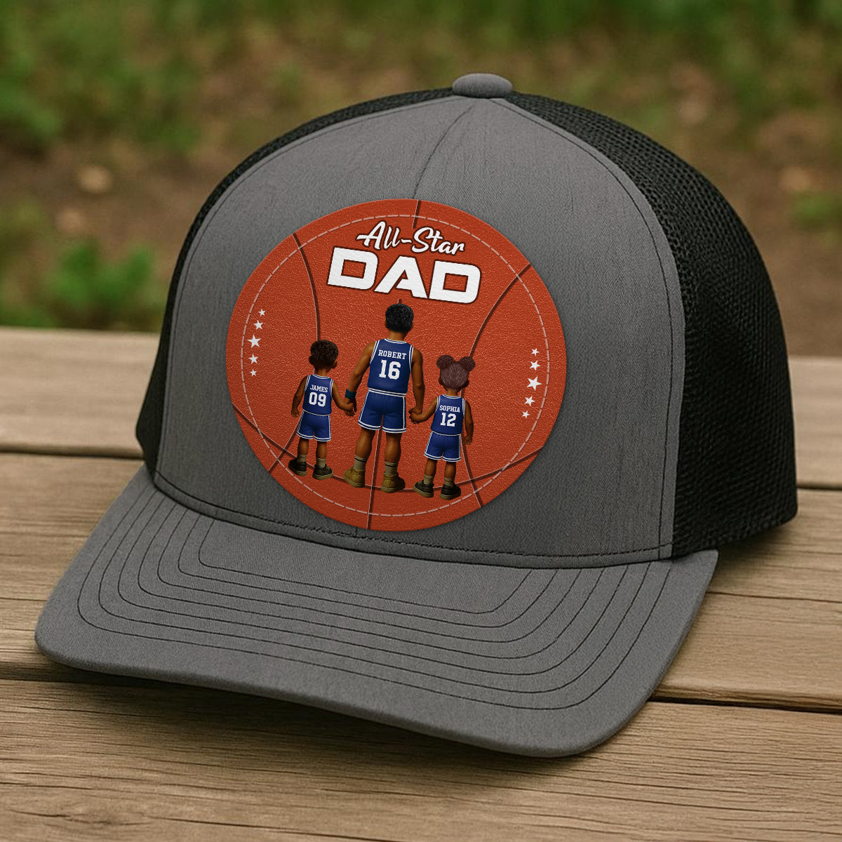 All-Star Dad Basketball Dad & Kids Personalized Leather Patch Hat