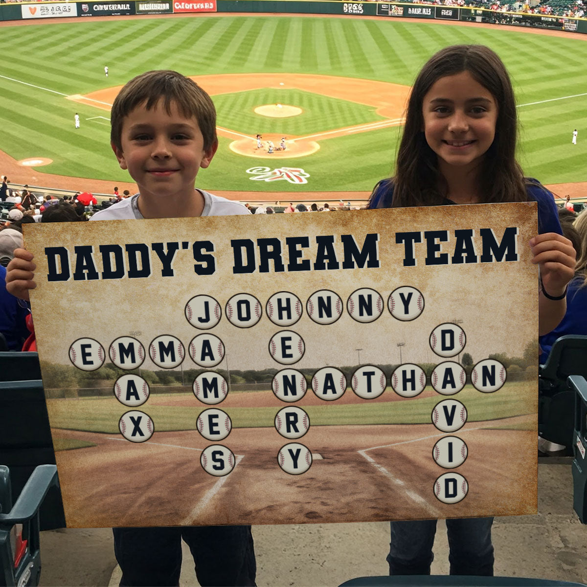 Baseball Daddy's Team Crossword Puzzle Art Personalized Poster