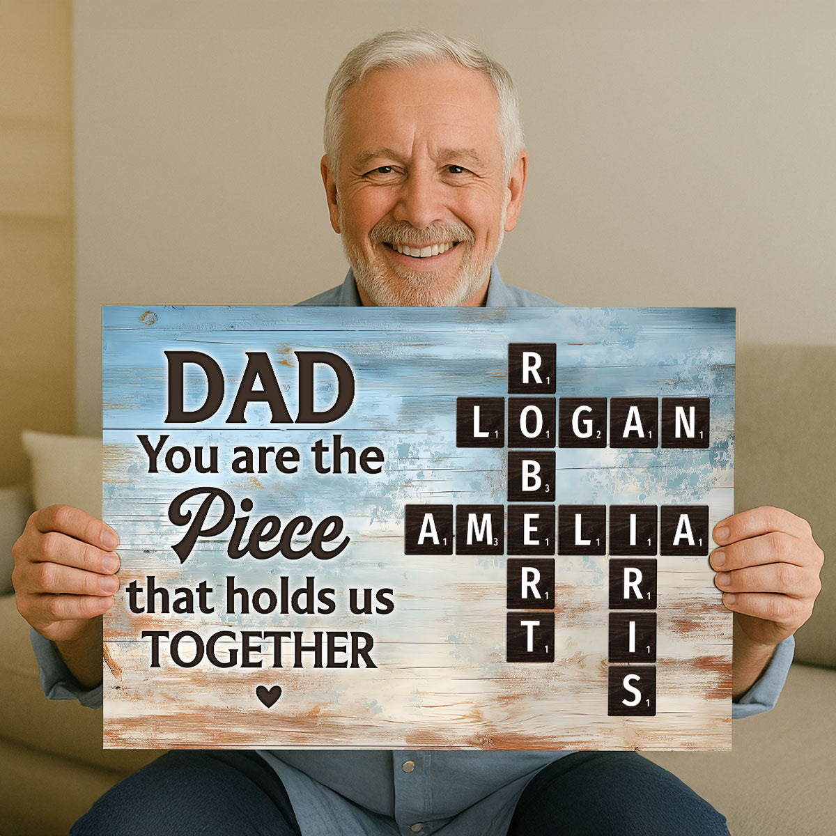 Dad You Are The Piece That Holds Us Together Crossword Puzzle Art Rustic Personalized Poster| Heartfelt Father's Day Gift For Dad