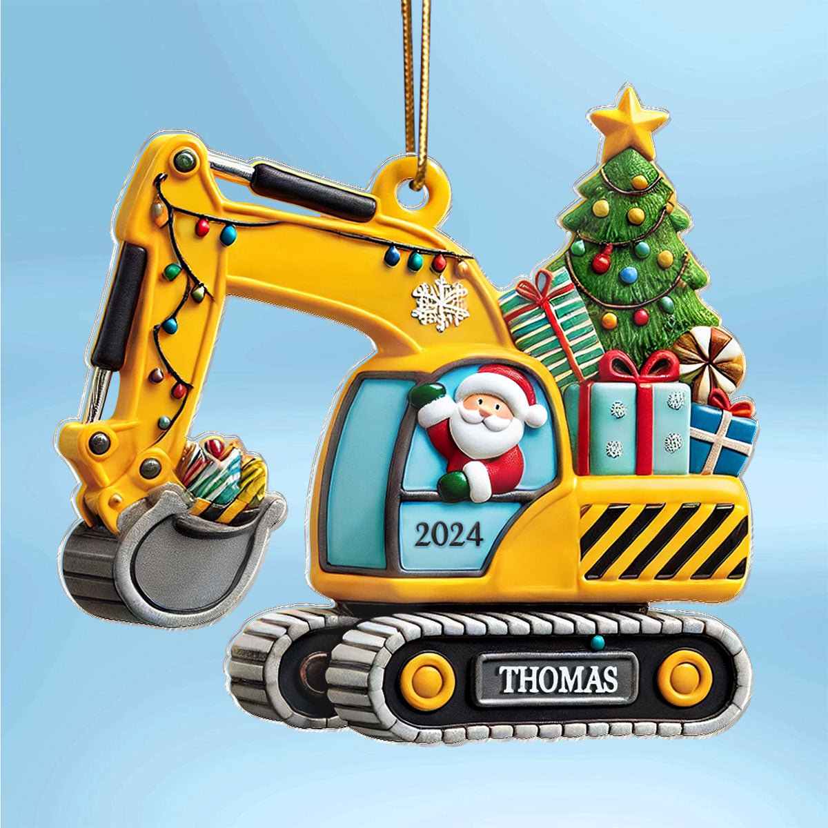 Personalized Christmas Excavator Construction Ornament | Gift For Boy, Son, Grandson