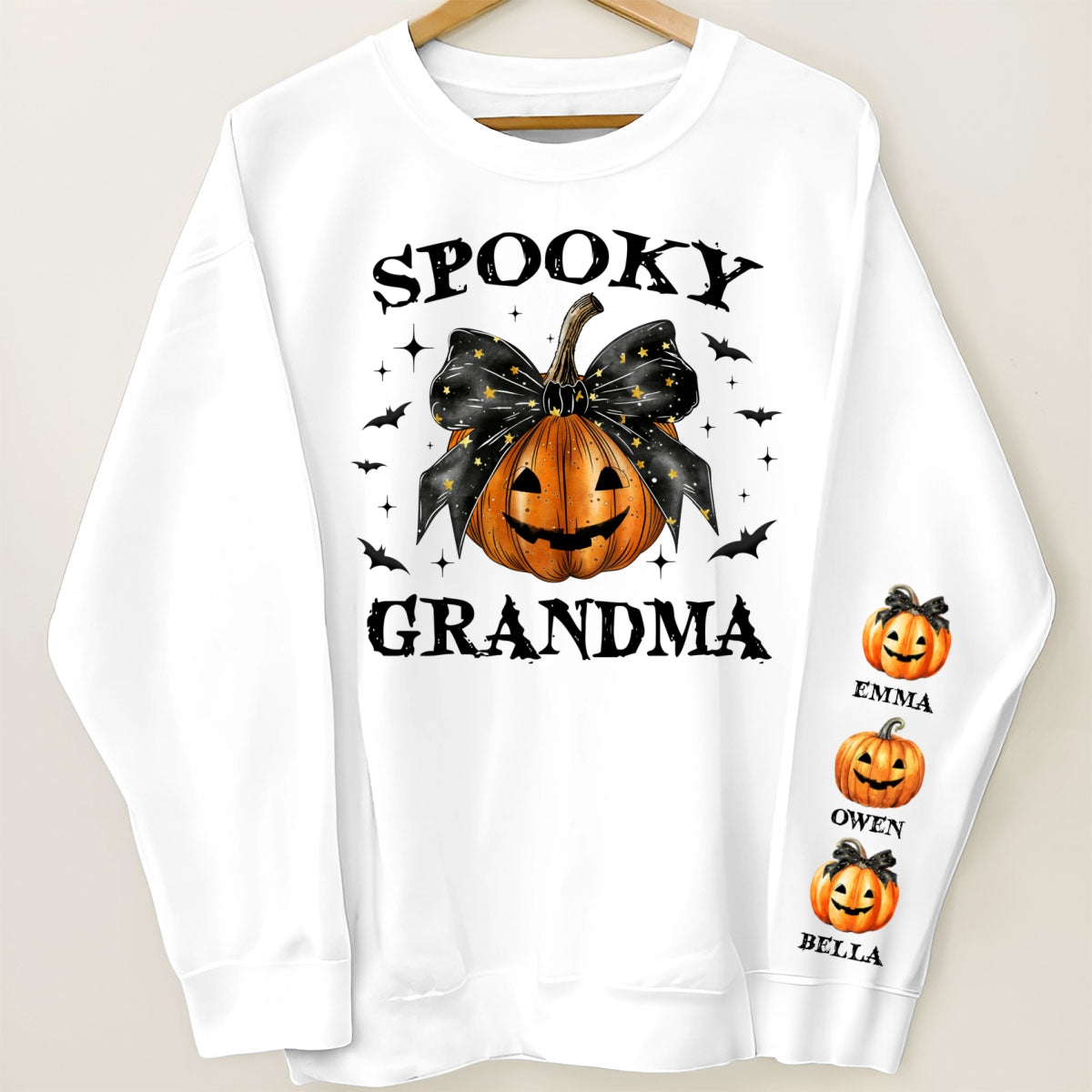 Spooky Grandma Mom Halloween Pumpkin Personalized Sleeve Printed Sweatshirt