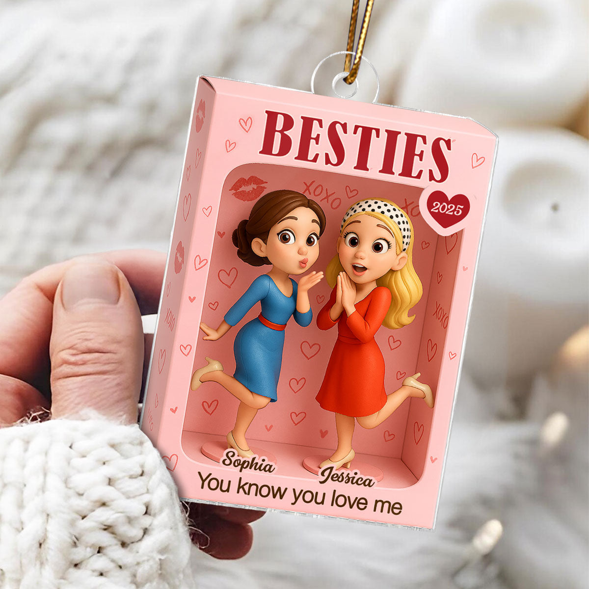 Besties XOXO Pretty Girls Toy Box Style - Personalized Acrylic Ornament - Christmas Gift For Best Friends