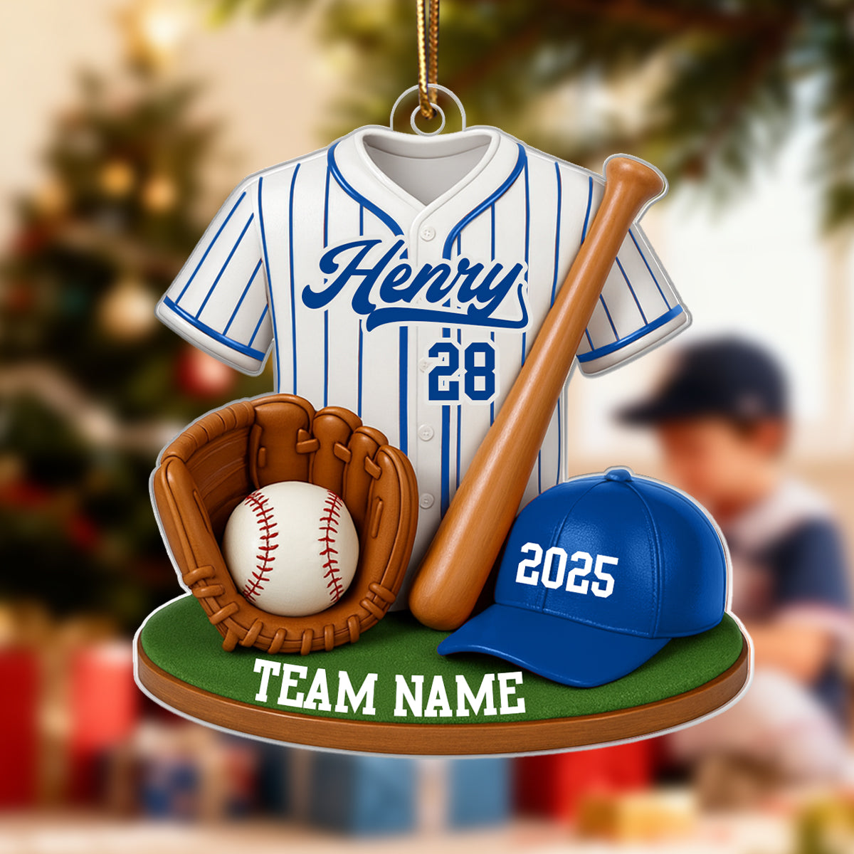 Baseball Softball Kit 3D Effect - Personalized Acrylic Ornament - Christmas Gift for Son, Daughter, Grandkids