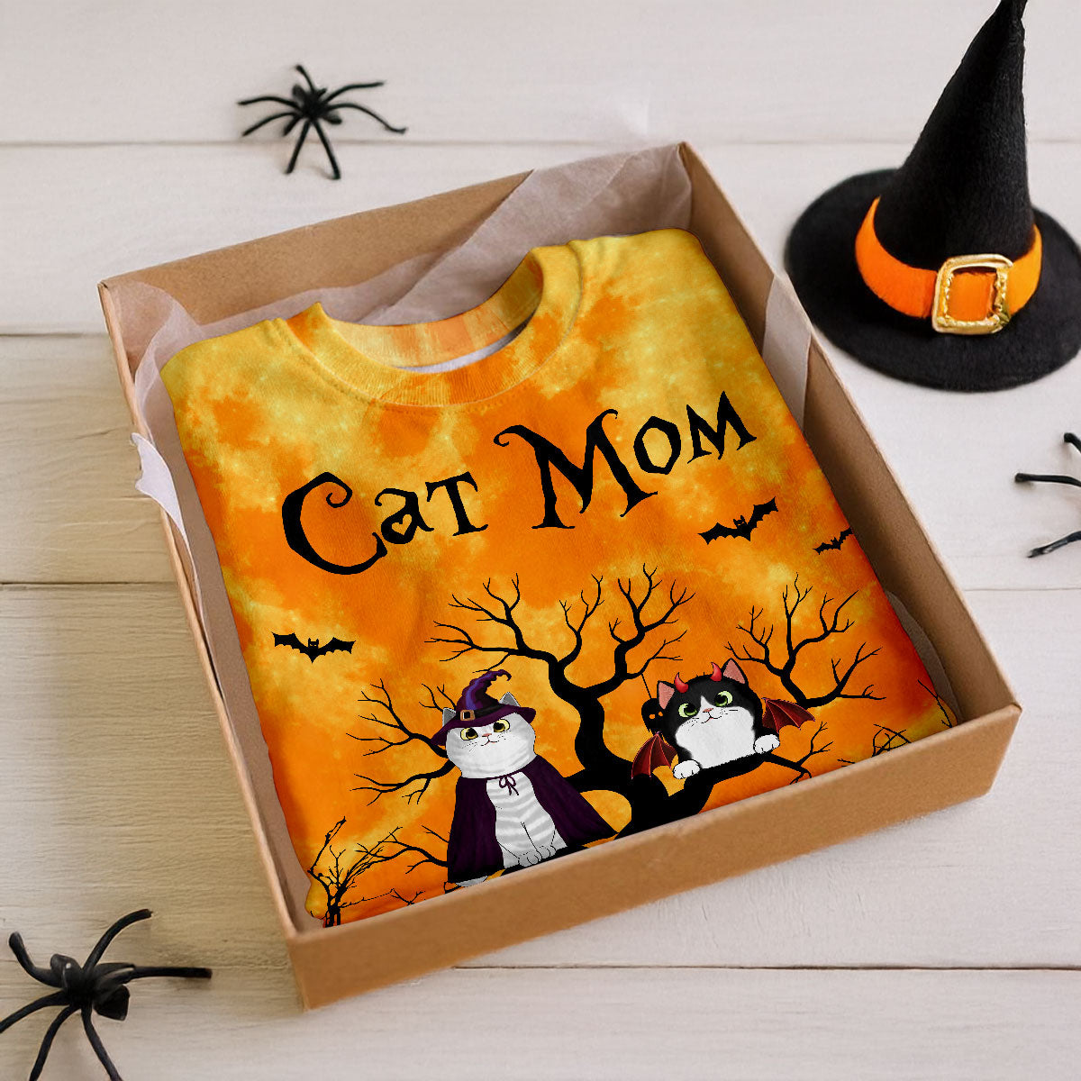 Cat Mom Halloween Moon Light Bat Cat Tree Personalized Shirt, Purrfect Costume for Cat Lover