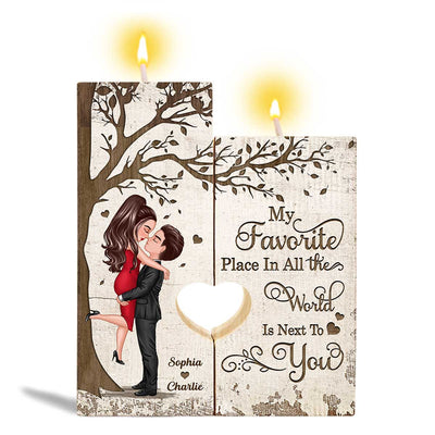 Favorite Place In The World Couple Kissing Personalized Candle Holder