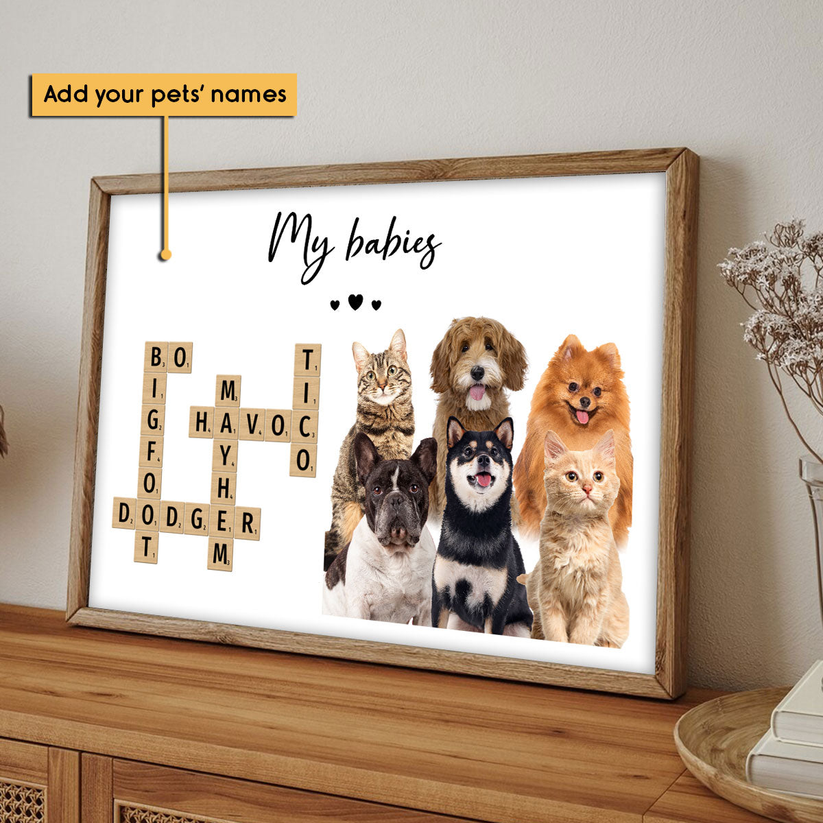 Personalized Pet Photo Crossword Puzzle Poster Wall Art, Unique Christmas Gift For Pet Owner, Dog Cat Lovers