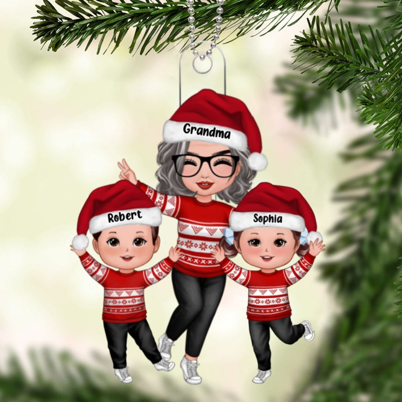Happy Christmas Doll Grandma Grandkids Gift For Grandma Granddaughter Grandson Personalized Acrylic Ornament