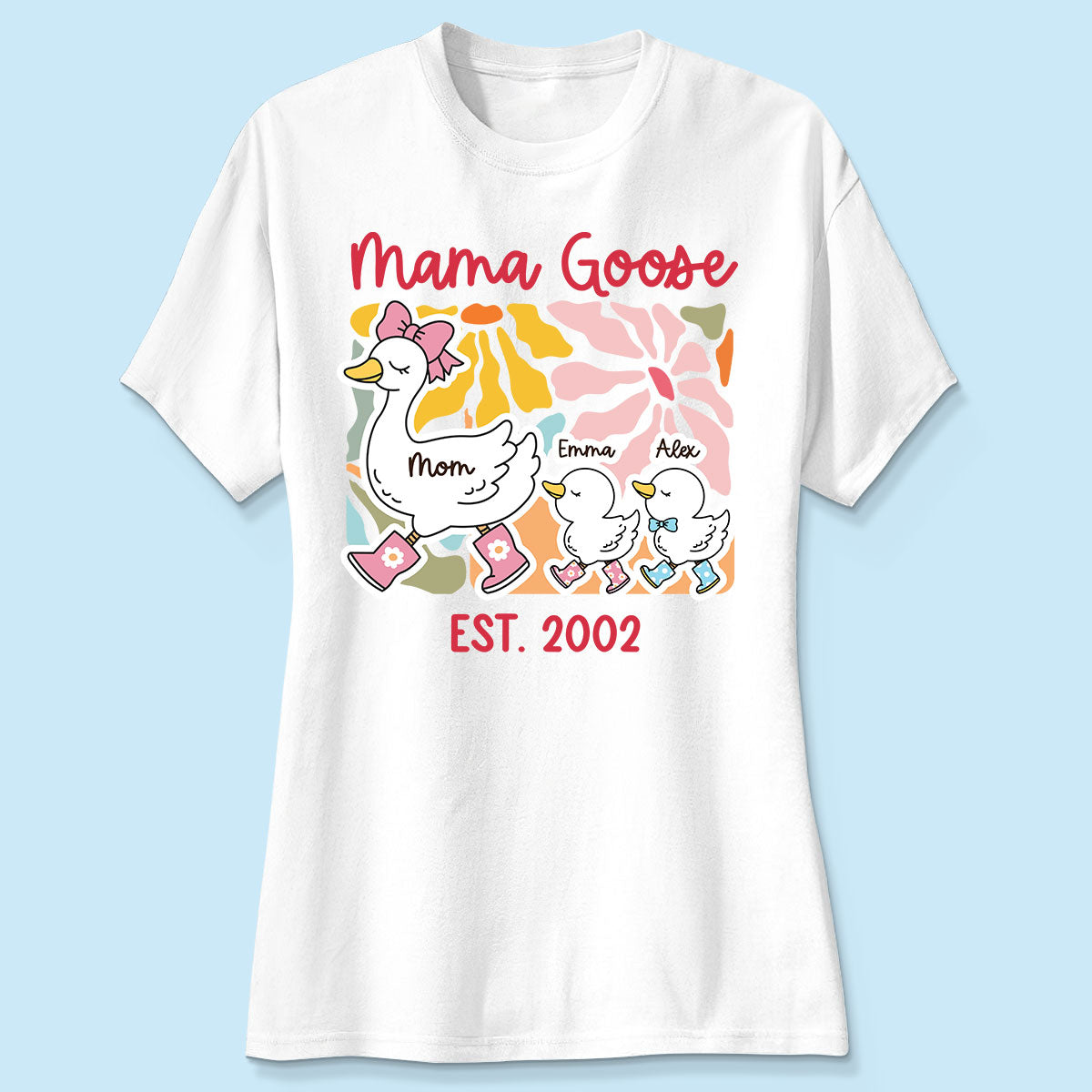 Mama Goose Grandma Goose & Kids Colorful Floral Personalized Shirt