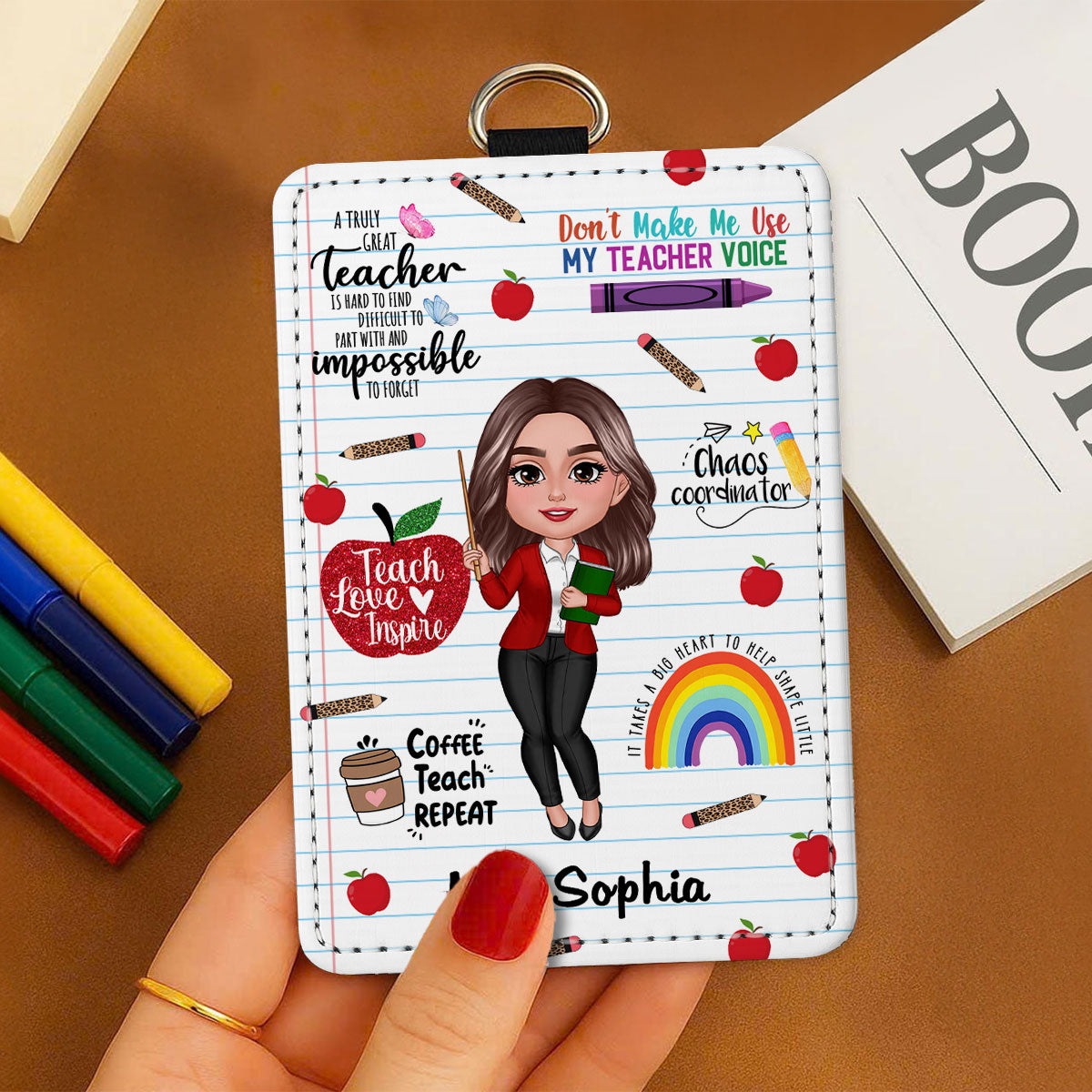 Teacher Affirmation Notebook Page Theme Personalized ID Badge Holder, Back To School Gift For Teacher