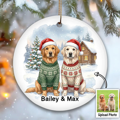 Christmas Cat Dog Upload Photo - Personalized Ceramic Ornament - Gift For Cat Lover, Dog Lover