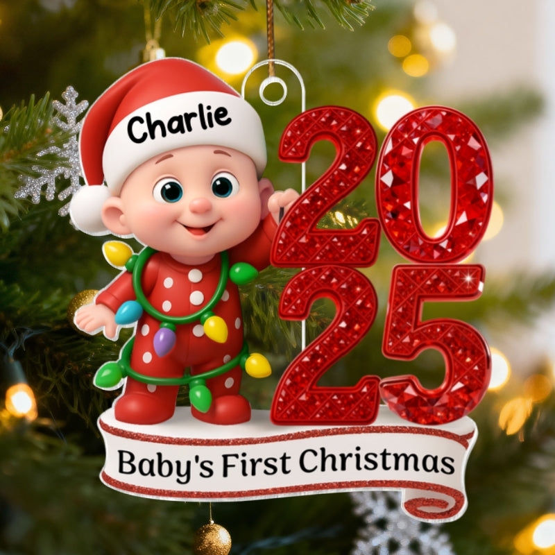 Baby's First Christmas 3D Effect Baby Standing By Year - Personalized Acrylic Ornament