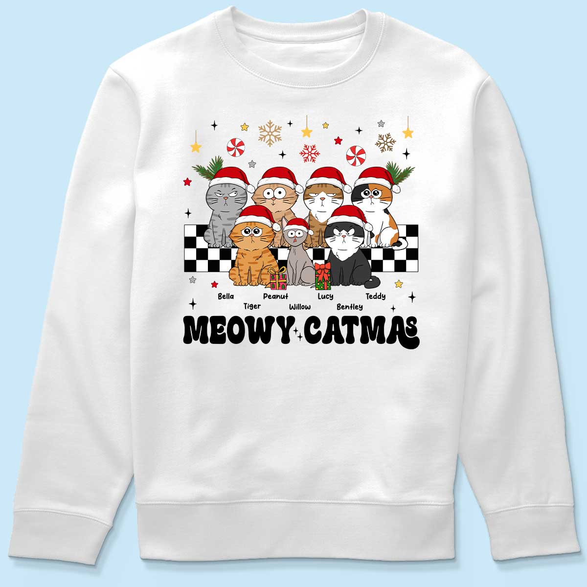 Meowy Catmas Cat Mom Vintage Style Personalized Christmas Shirt