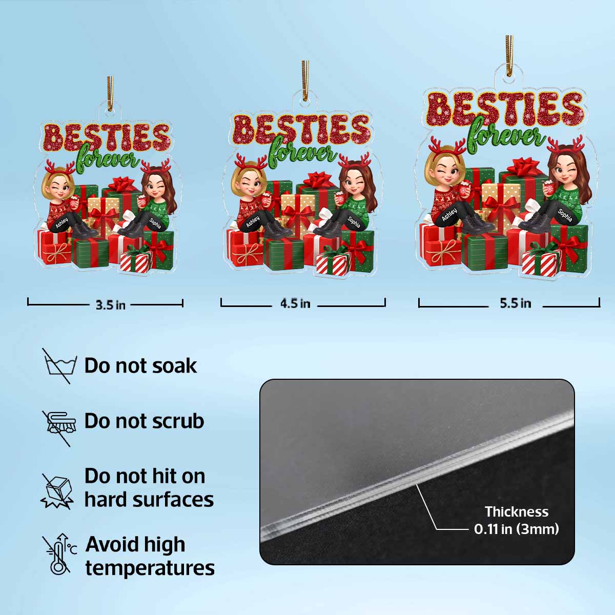 There's No Greater Gift Than Friendship Christmas - Personalized Acrylic Ornament - Gift For Besties