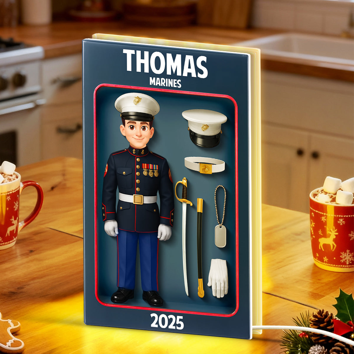 Marines Action Figure 3D Effect - Personalized Light Box - Special Gift For The Marines