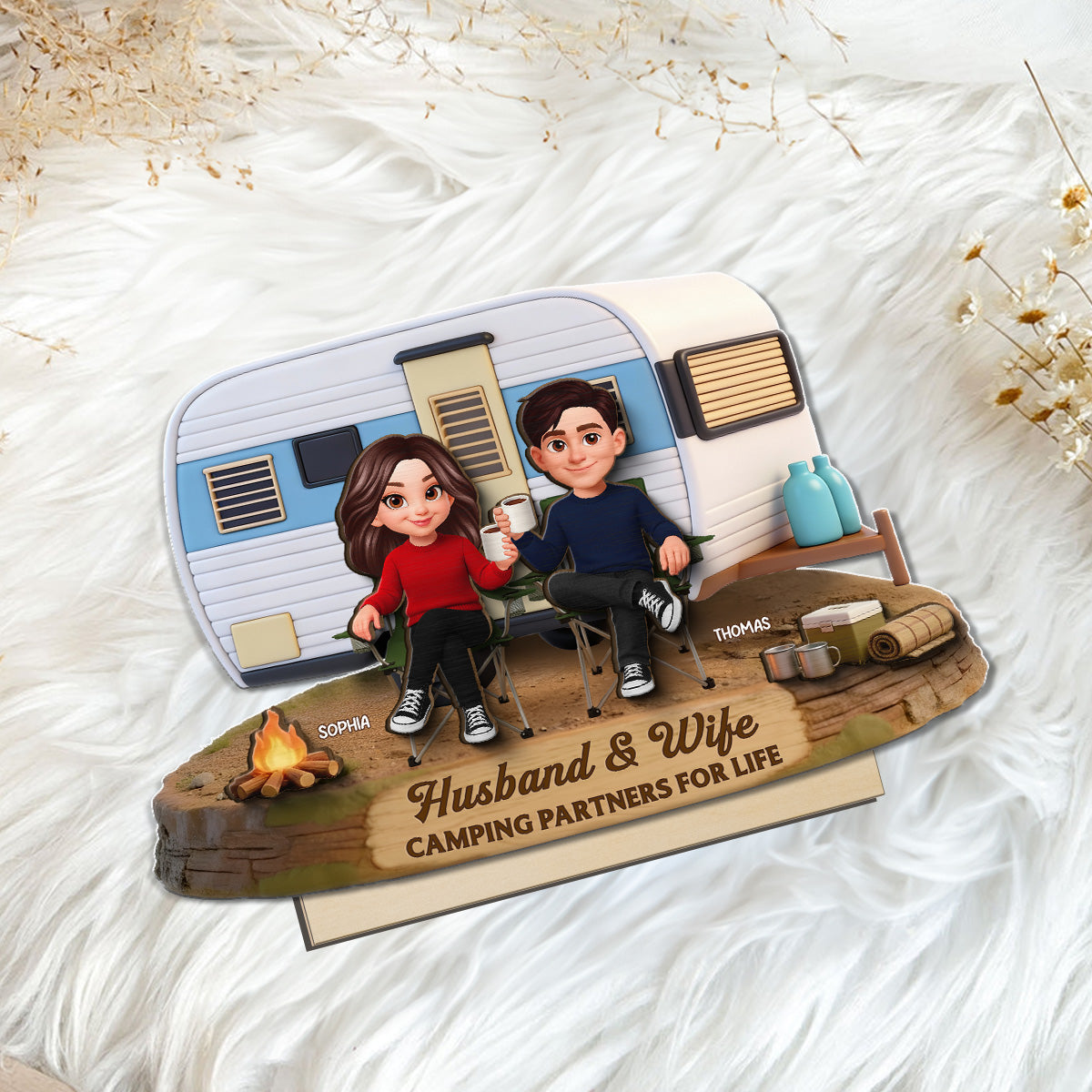 Eternal Love Couple Camping Partners For Life - Personalized 2-Layered Wooden Plaque - Valentine's Day Gift For Couple, For Campers